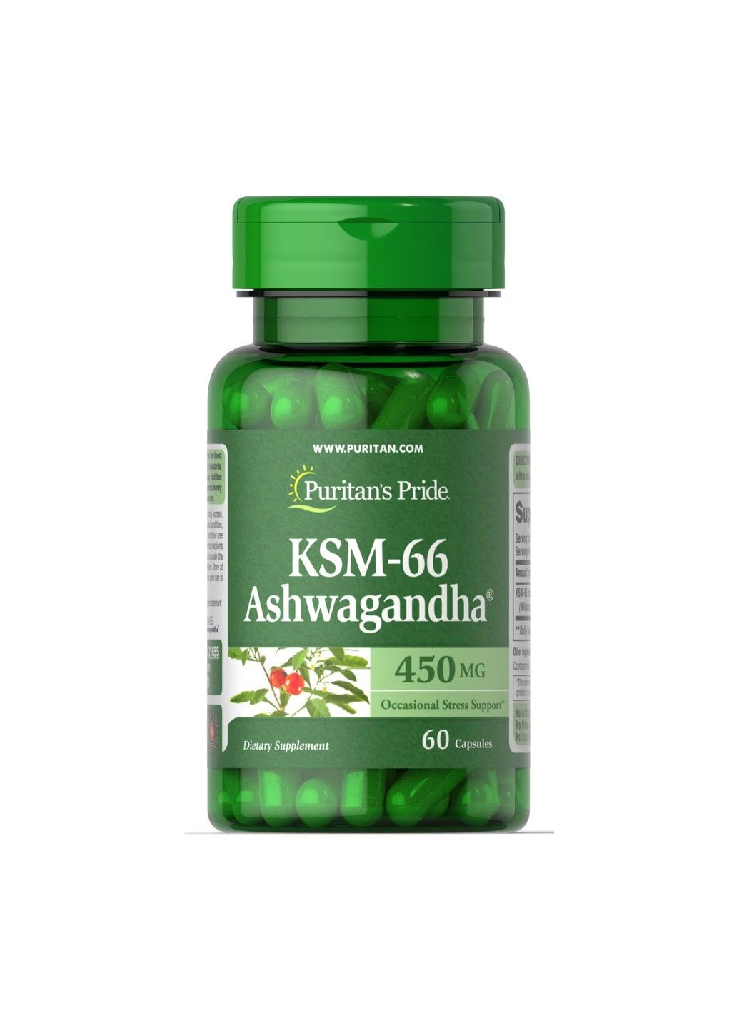 Ашвагандха, Puritan's Pride Ashwagandha KSM-66 450mg - 60 капсул Puritans Pride (360941995)