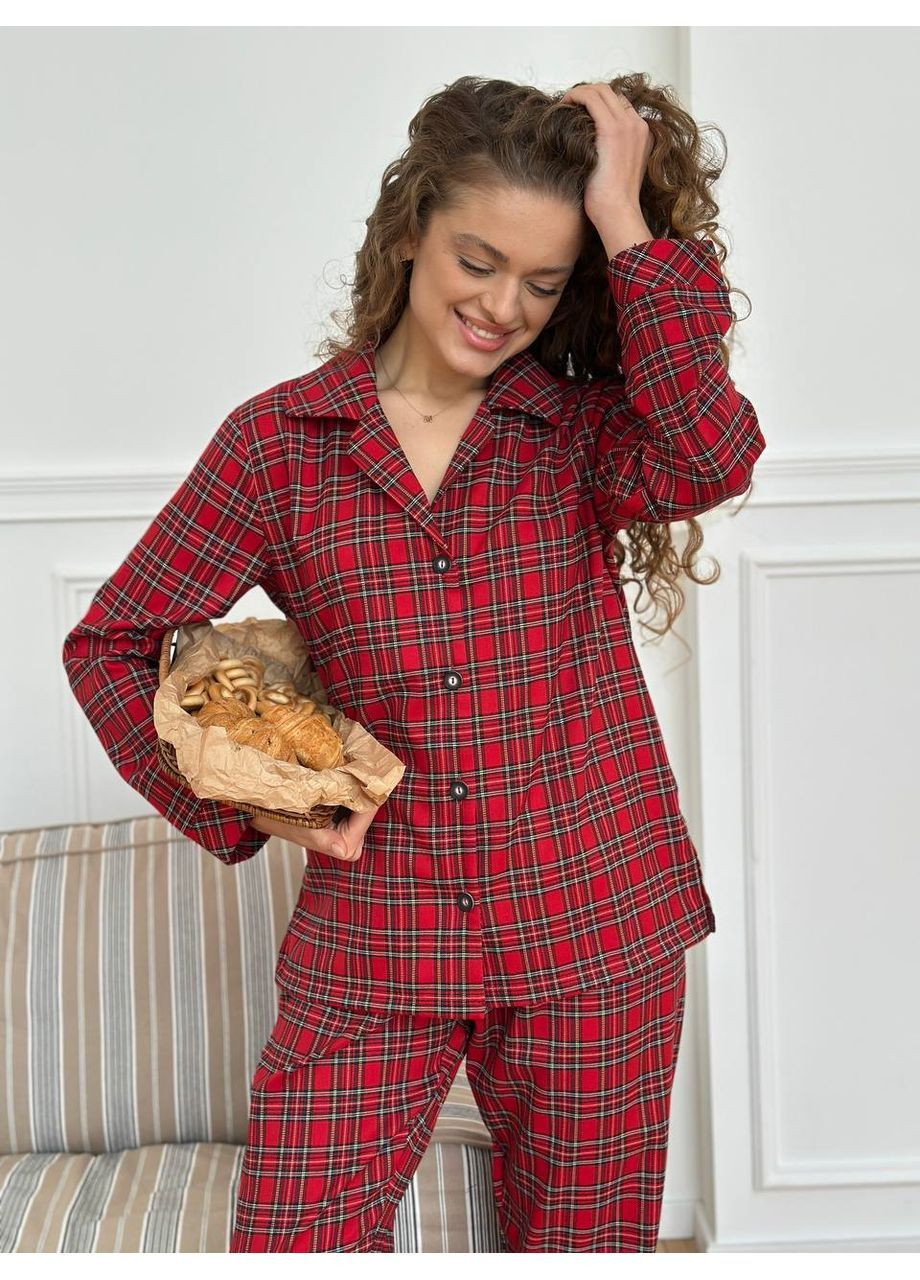 Червона всесезон стильна жіноча піжама фемілі лук сорочка + брюки Vakko