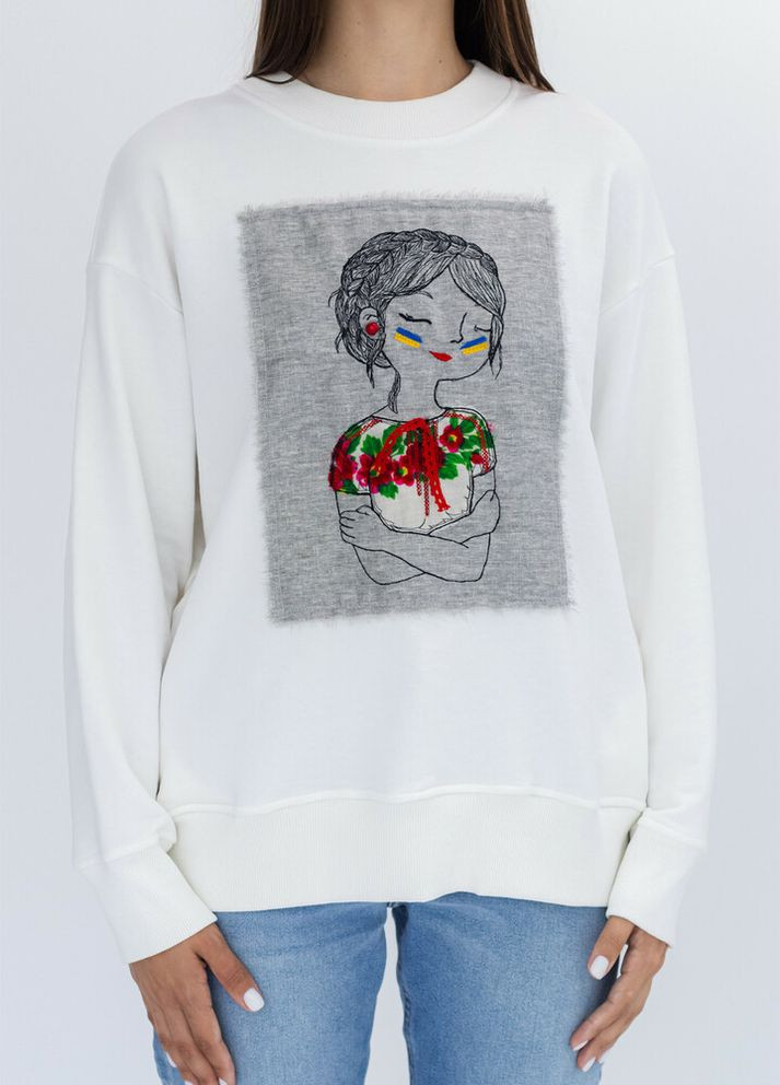 Белый свитшот унисекс с дизайнерским принтом "ляля" nora kvitin mknk2808 Nora Kvittin (363264169)