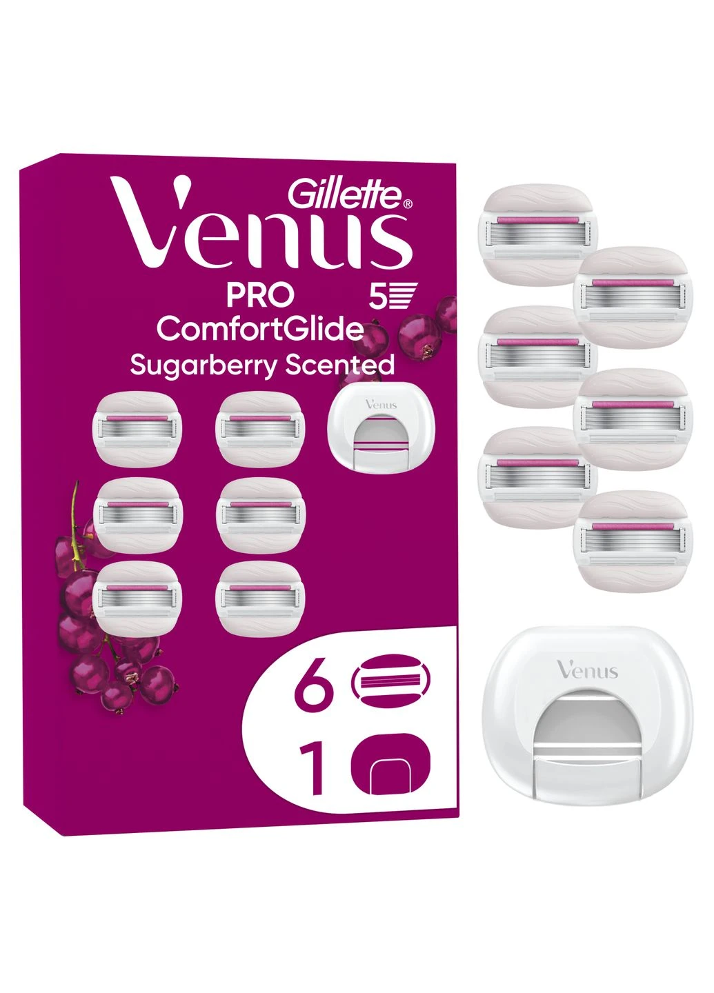 Змінні картриджі для гоління жіночі Venus Pro ComfortGlide Sugarberry, 6 шт + чохол для лез Gillette (388624762)