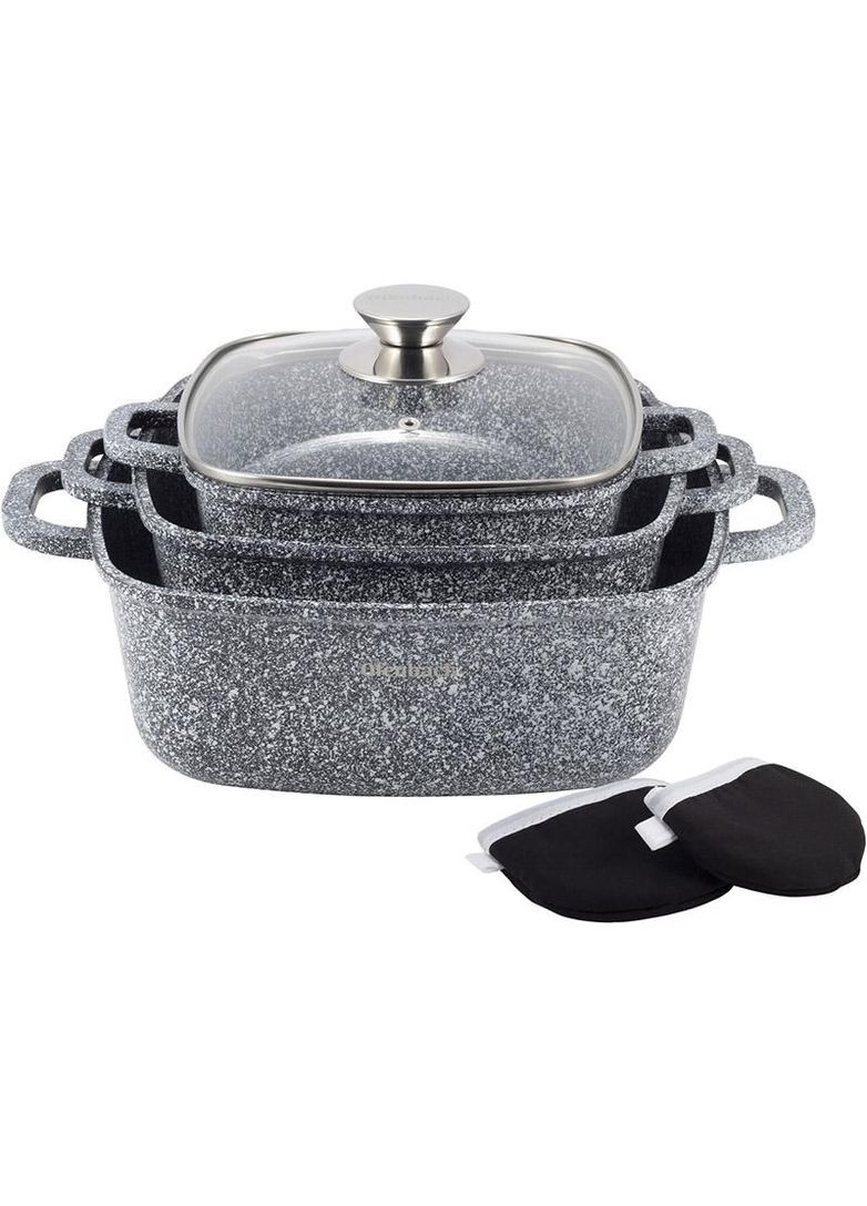 Набор 3 квадратные кастрюли Snow Marble 2.3л, 4.4л, 6.5л с двумя прихватками Ofenbach (372171300)