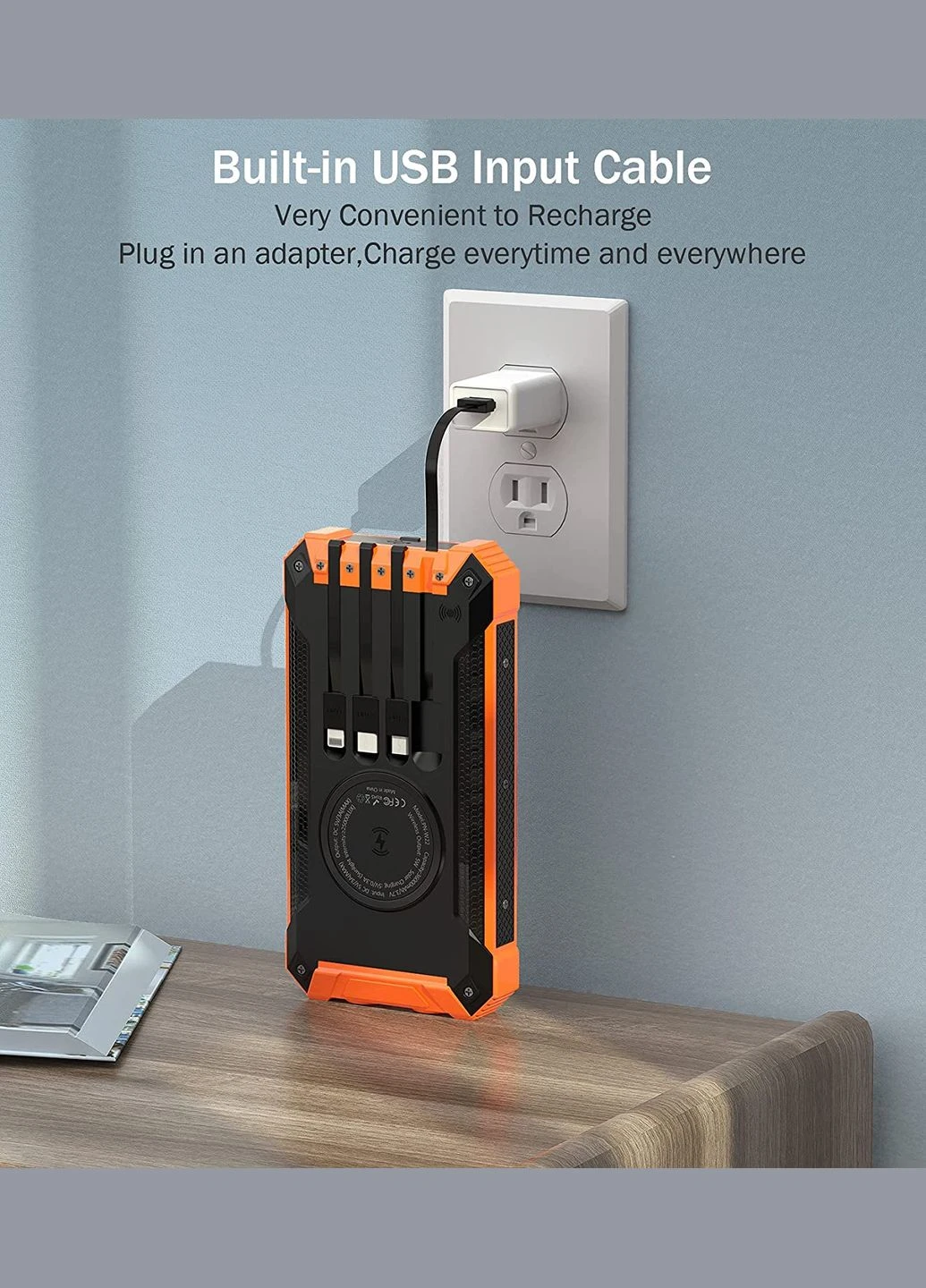 УМБ Solar Power Bank 36000 mAh Built in 4 Cables Qi Wireless Charger with Dual LED Flashlights (PNW22) ARS (264207049)