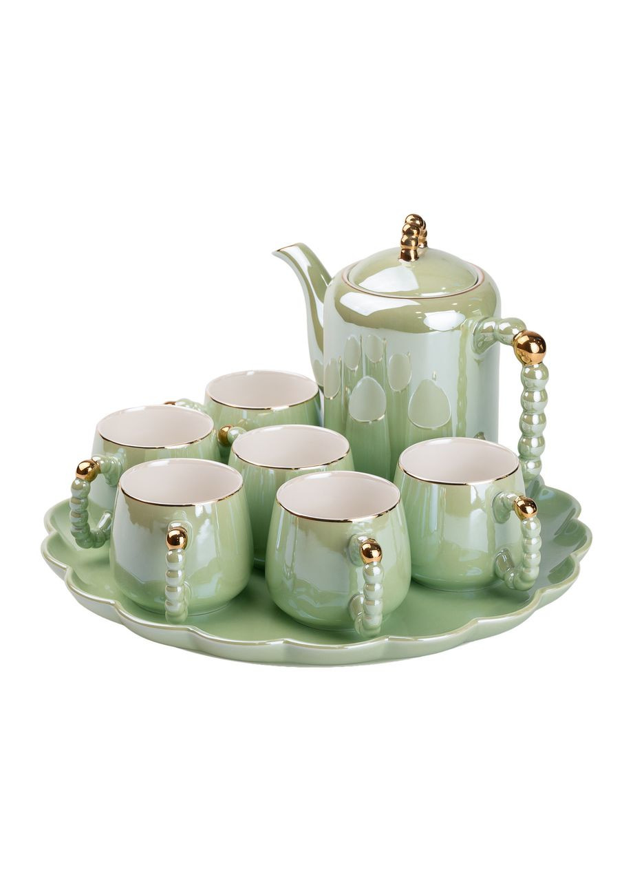 Чайный сервиз керамический на 6 персонах 8 предметов, зеленый Yiwu (322503787)