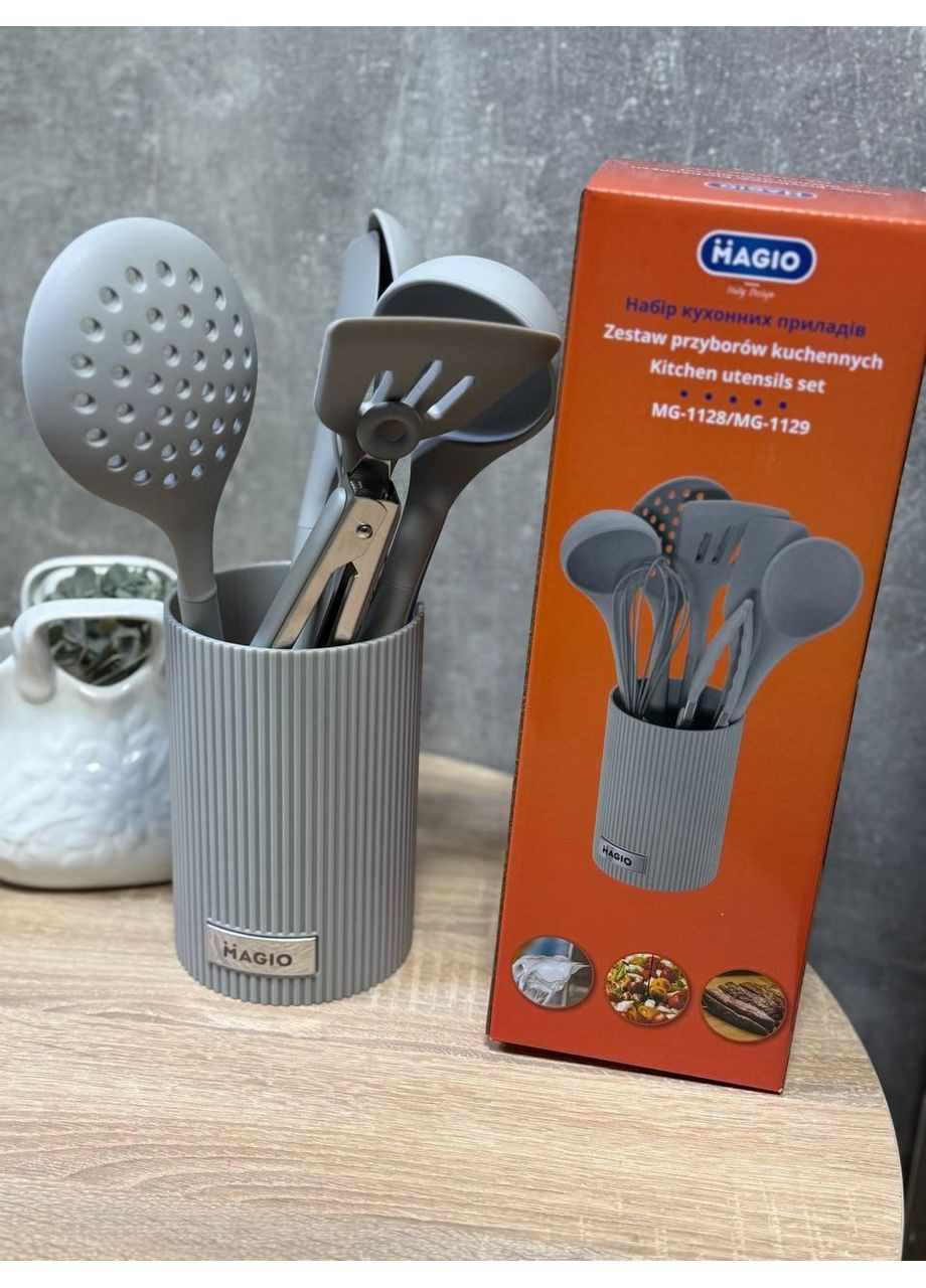 Набір кухонного приладдя MG-1129 із підставкою, 8 предметів Сірий Magio (367078448)