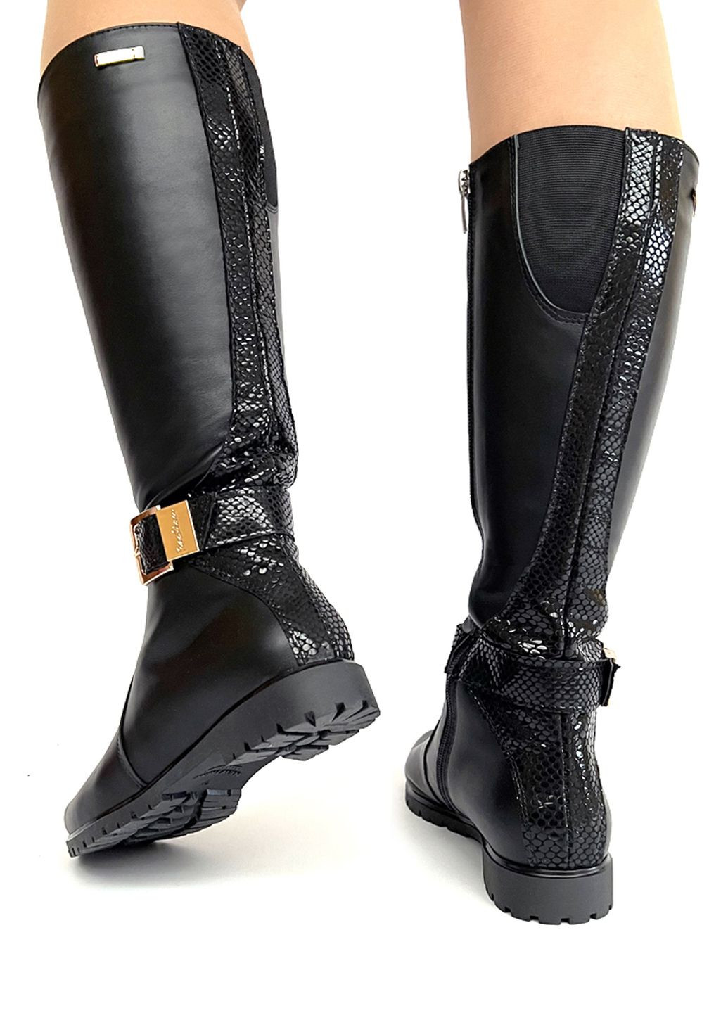 Жіночий чорний шкіряні чоботи. Fashion (360648413)