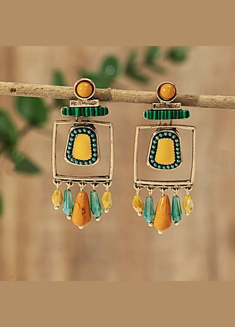 Сережки женские удлиненные Цветные Охра No Brand (331621052)