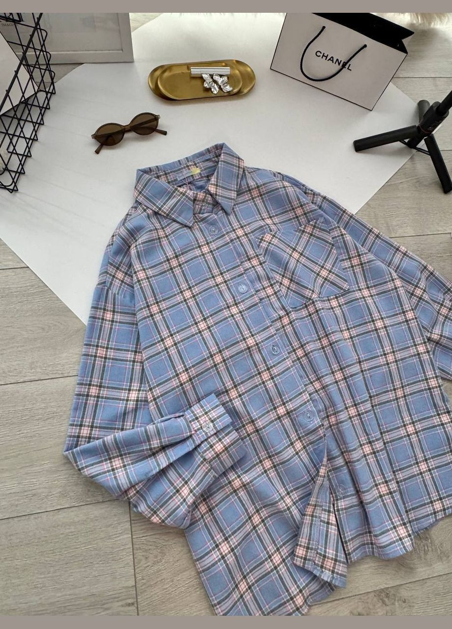 Голубой повседневный, вечерний, классическая, кэжуал рубашка в клетку No Brand с длинным рукавом