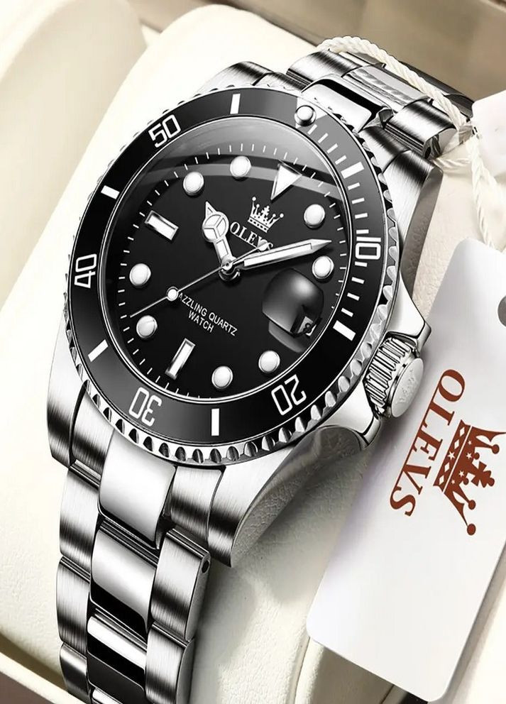 5885 Black Natural – чоловічий годинник із датою, водостійкий, сталевий корпус і браслет Olevs (354820473)