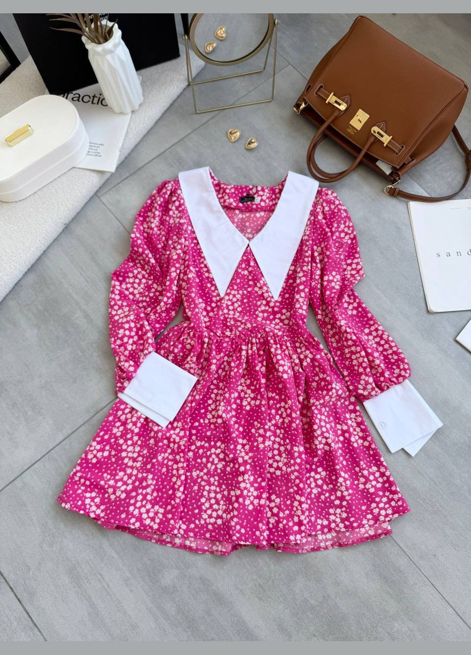 Малиновое кэжуал, коктейльное платье в цветочный принт No Brand с цветочным принтом