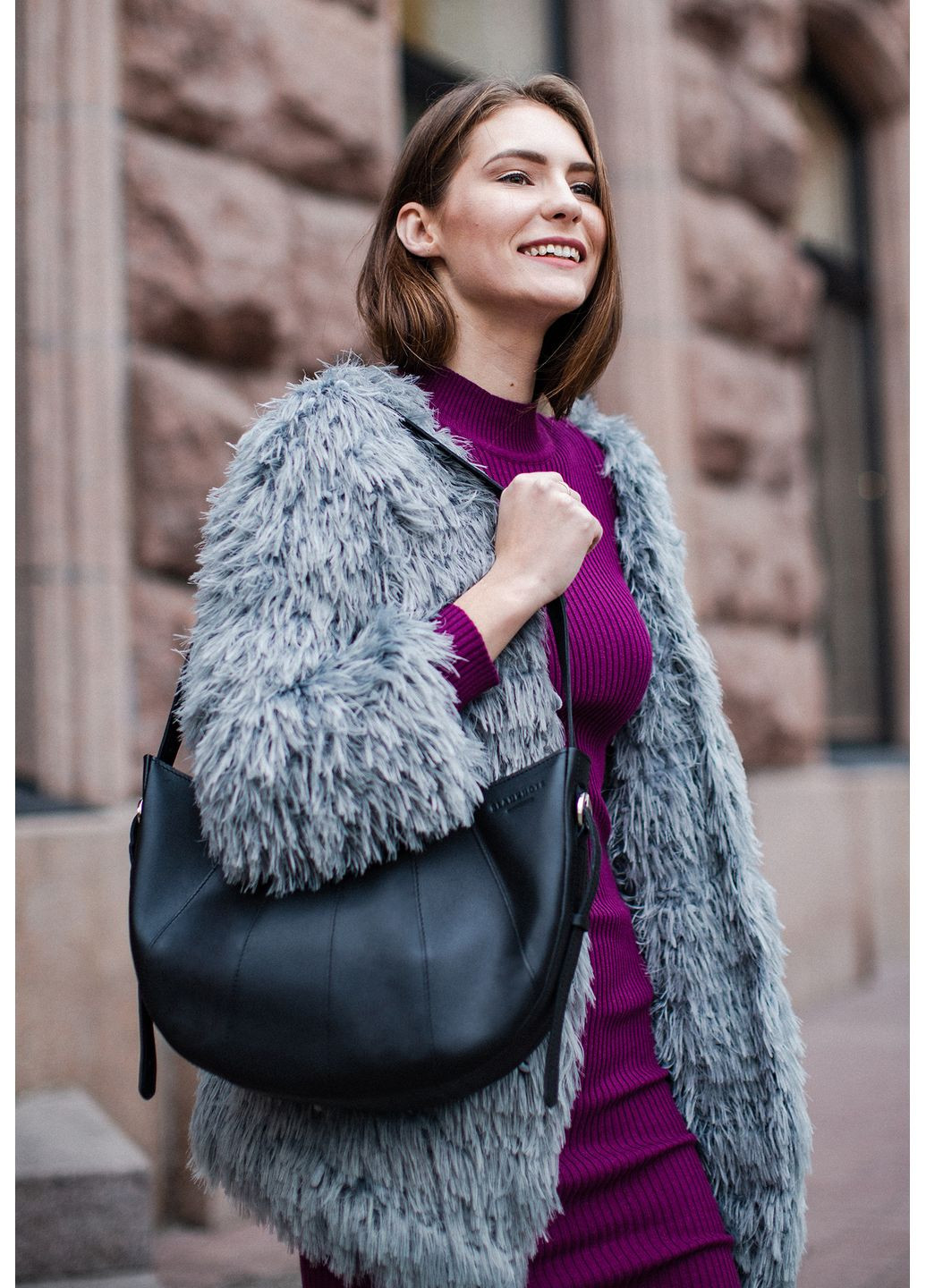 Шкіряна жіноча сумка Круасан чорна Krast BlankNote сумка бохо (348359239)