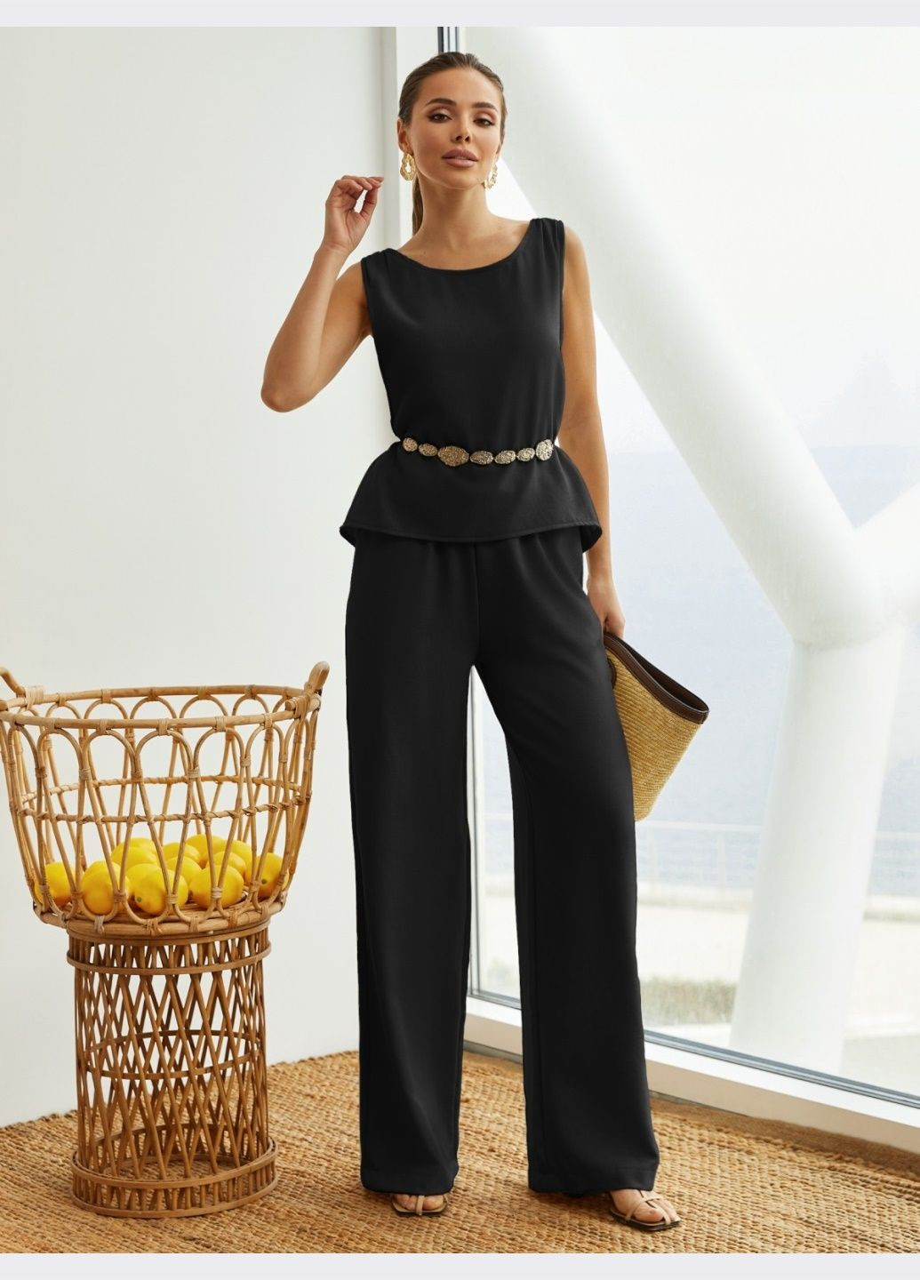 брючный костюм чёрного цвета с блузкой Dressa (331871064)