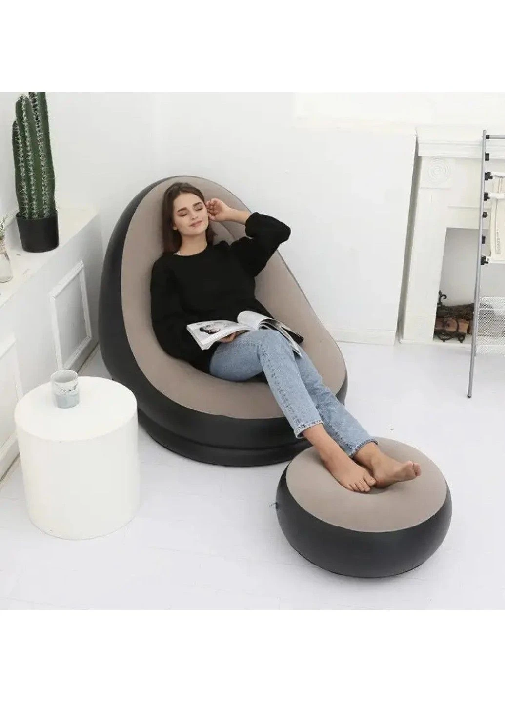 Надувне крісло з пуфом Air Sofa (велюрове покриття) No Brand (332634360)