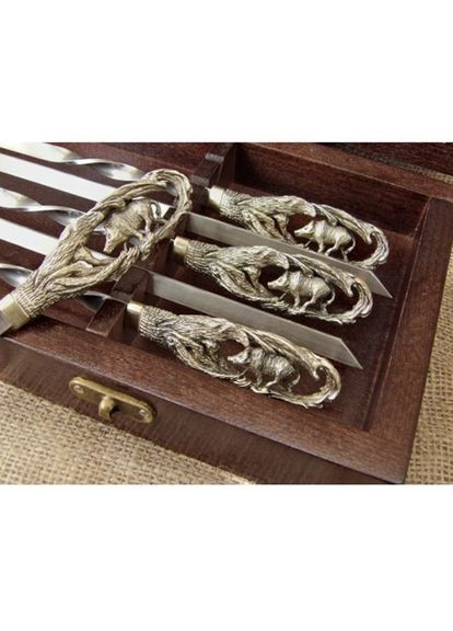 Комплект шампуров Кабан 6 шт в кейсе из дерева 470037 Masterkrami (317351365)