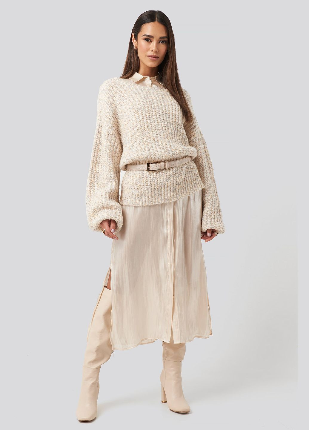 Светло-бежевый джемпер зима,светло-бежевый в узоры, NA-KD