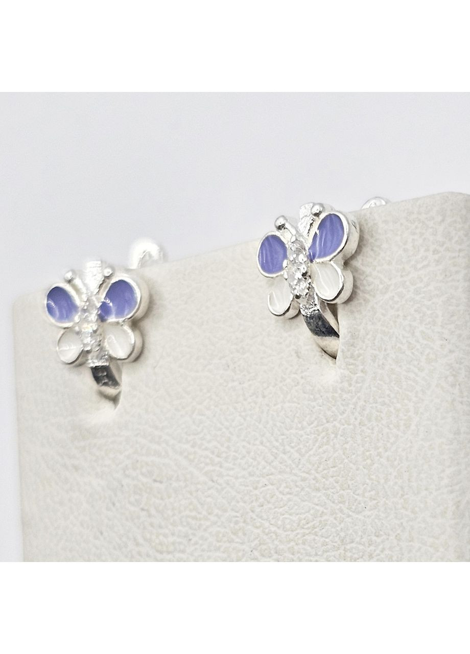 Серьги серебряные с ювелирной фиолетовой эмалью и кубическим цирконием "Бабочки" 1,53 г No Brand (369736523)