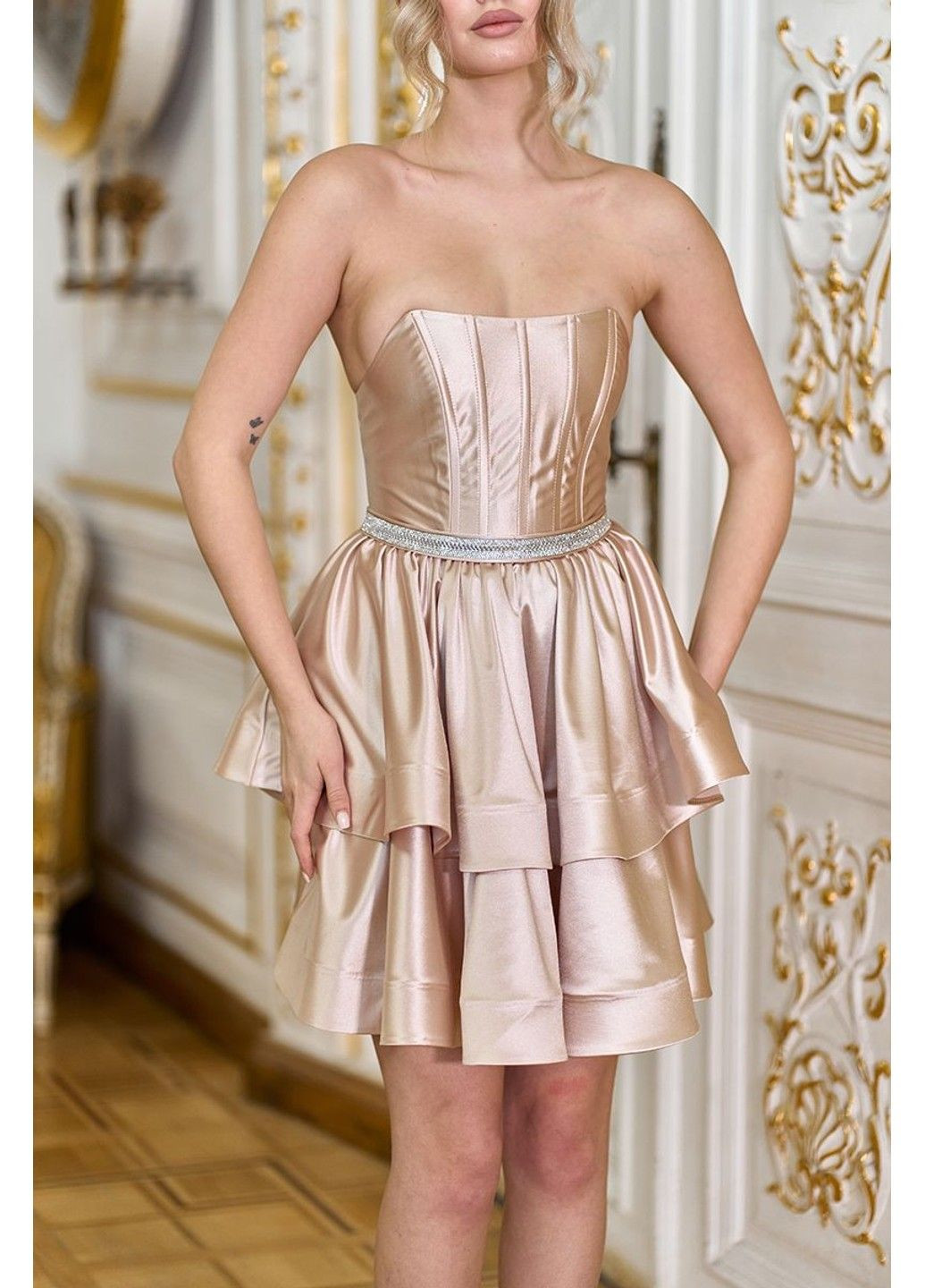 Бежевое коктейльное платье корсет двойная юбка 25012 бежева Tanita-Romario