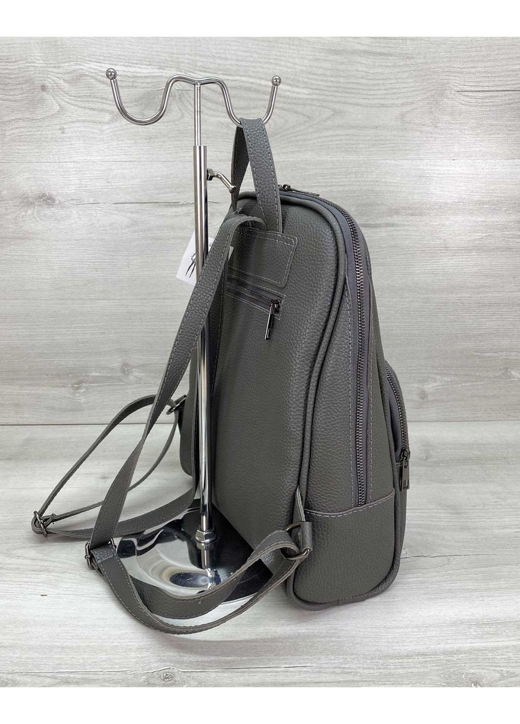 Жіночий модний рюкзак сірий молодіжний шкірозамінник для навчання та прогулянок з блискавкою 2 відділення ProDobro (367266048)