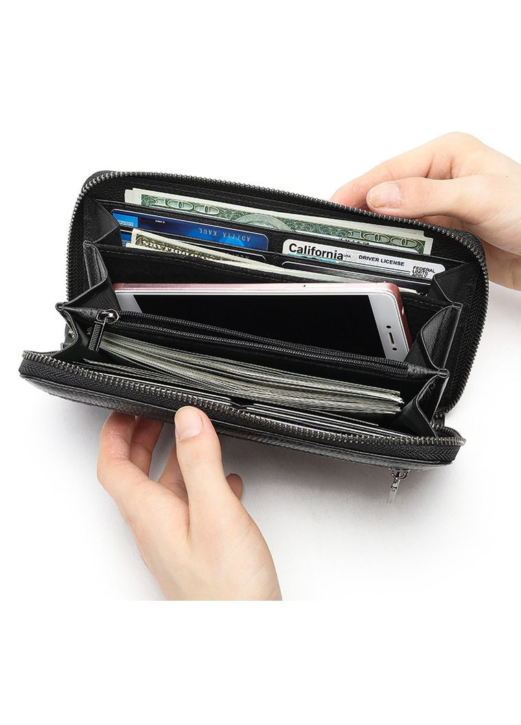 Мужской кожаный клатч с ручкой кошелек портмоне на молнии кожа черный Eton (316660123)