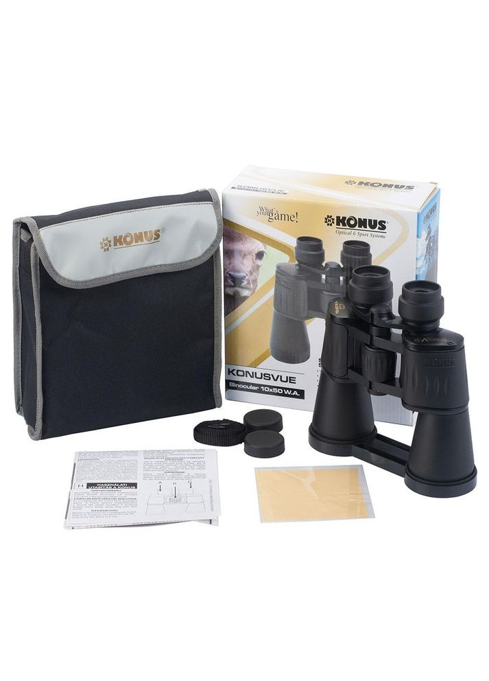 Бінокль KONUSVUE 10x50 W.A., широкий кут огляду, чохол, ремінь, захисні кришки Konus (338625281)