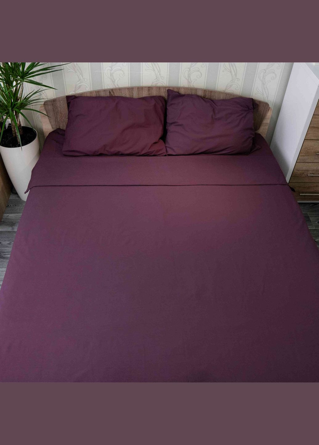 Комплект двуспальный постельного белья 180х215 Поплин 120 г/м2 Хлопок (Фиолетовый) 2 х 70х70 GM Textile (273378603)