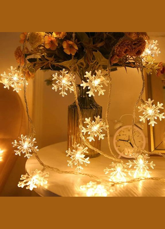 Гірлянда світлодіодна, сніжинки, 6 м, 40 LED, 2 режими, на батарейках, тепле біле світло, прозорий провід, 4009038 Ayacola (315719754)