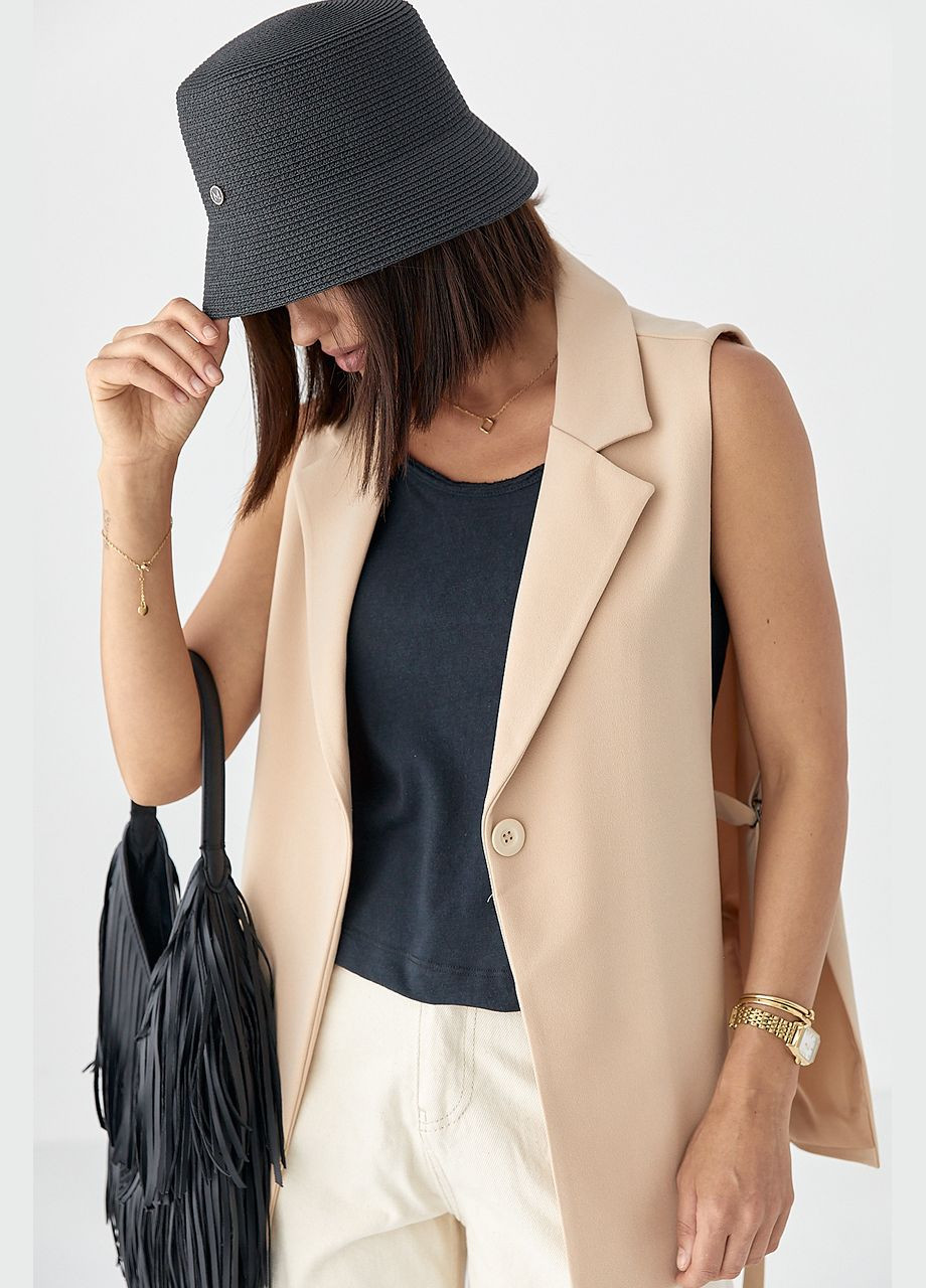 Светло-коричневый женский женский классический удлиненный жилет - молочный цвет Lurex - демисезонный