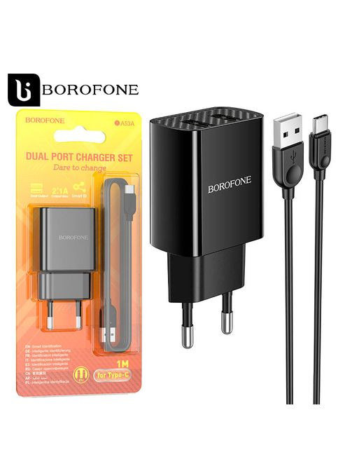 Сетевое зарядное устройство BA53A 2USB 2.1A Type-C black Borofone (346510631)