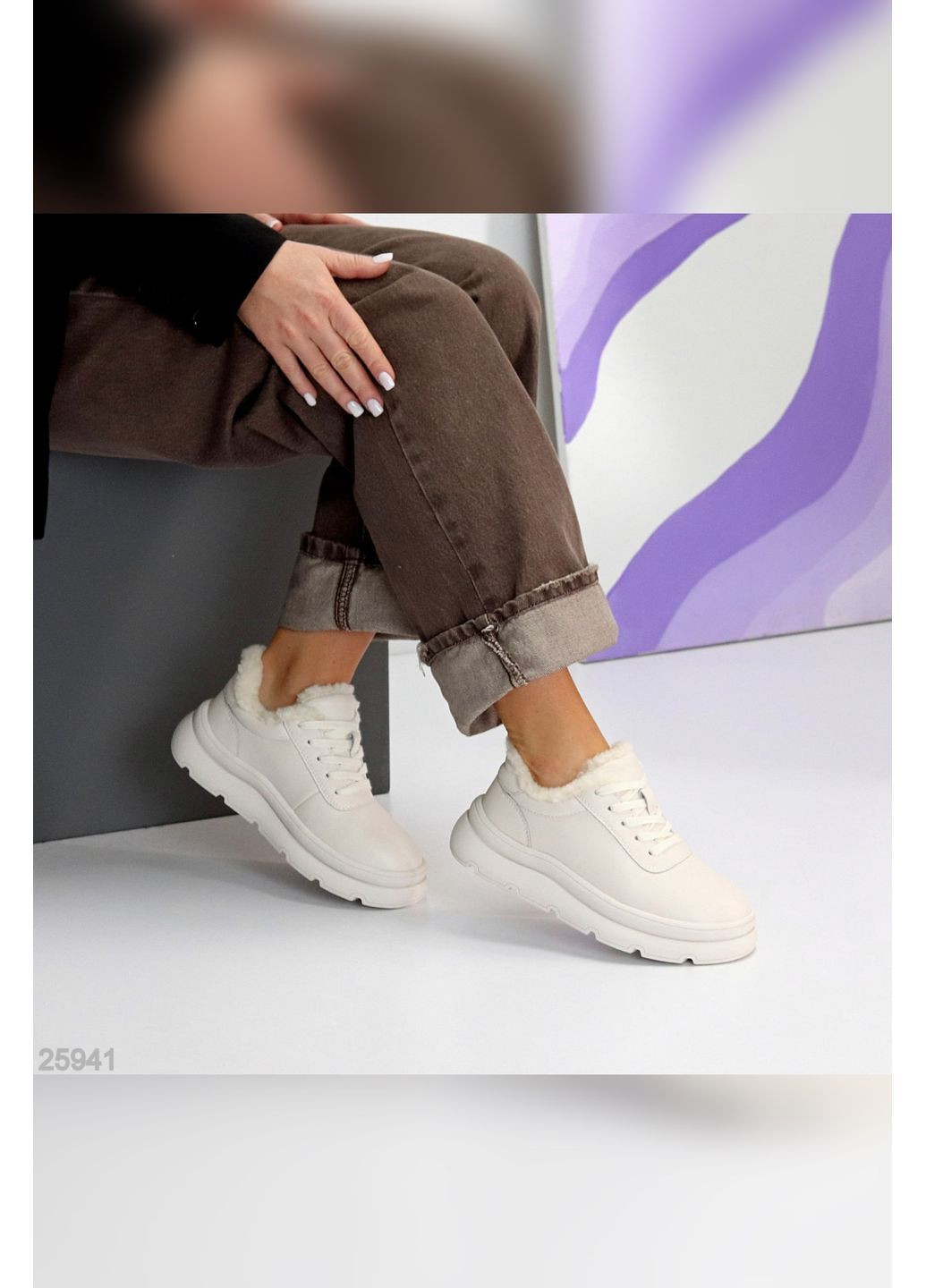 Натуральные женские кроссовки No Brand светло-бежевые зима (369094773)