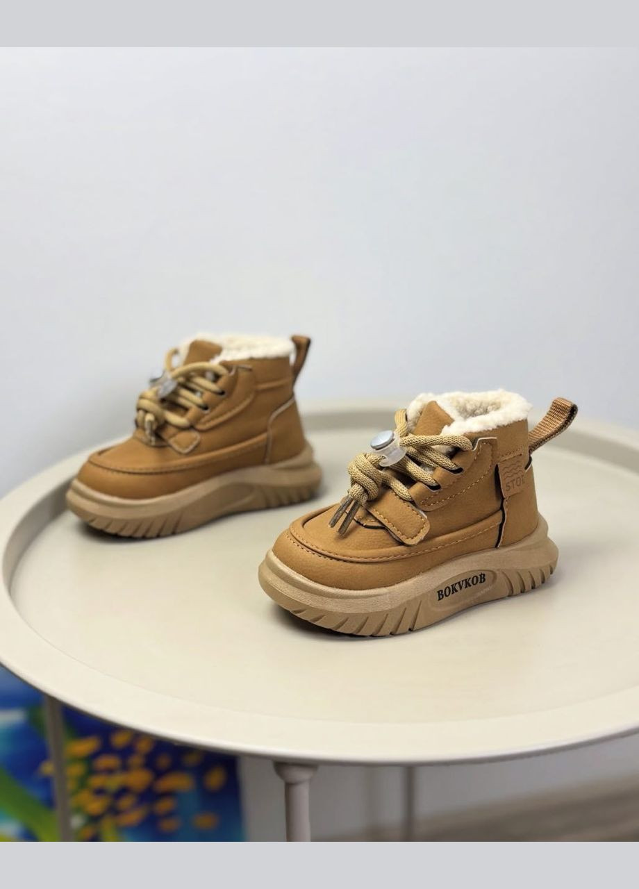 Бежевые повседневные зимние ботинки осенние детские рыжие 1467 No Brand