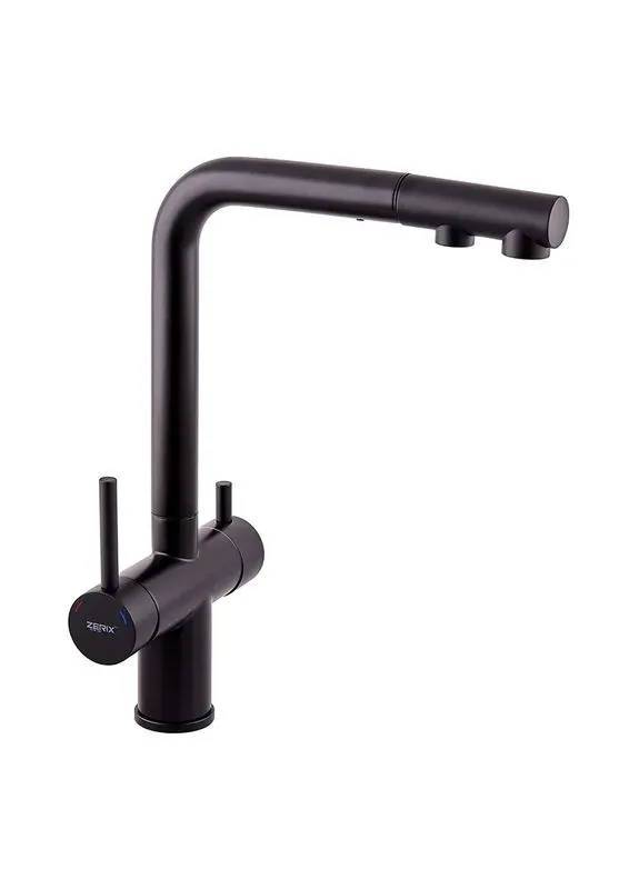 Кухонный смеситель LUX-024 Black с выдвижной лейкой из нержавеющей стали на две воды (ZX5556) Zerix (370948406)
