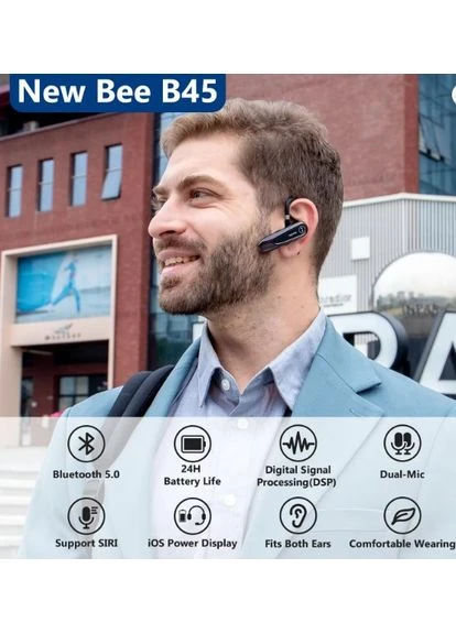 Бездротова Bluetooth гарнітура LC-B45C з чіпом Qualcomm 3040 — шумозаглушення, HD звук, мікрофон для дзвінків і водіння New Bee (391477961)