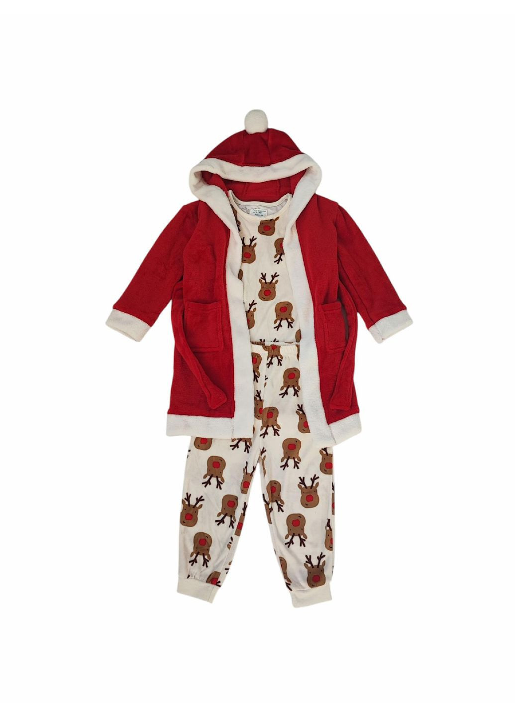 Комбинированная зимняя детская теплая новогодняя пижама (кофта + штаны + халат) для мальчика кремова/красная (25101048) кофта + брюки Primark