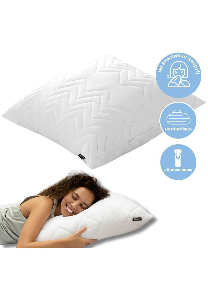 Подушка для сну 70х70 см NORDIC COMFORT+ антиалергенна холофайбер чохол з блискавкою біла IDEIA (334726968)