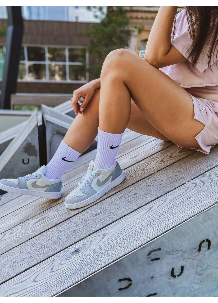 Білі літні кросівки nike air jordan retro 1 low light grey white 2 найк аір джордан No Brand