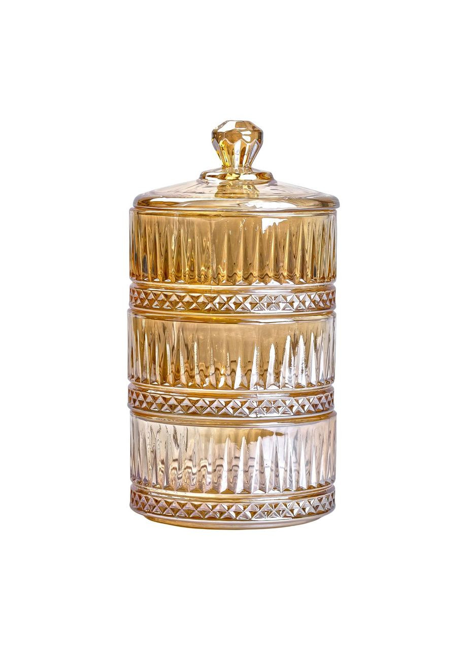 Конфетка трехуровневая с крышкой ребристая стеклянная, коричневый Yiwu (325875908)