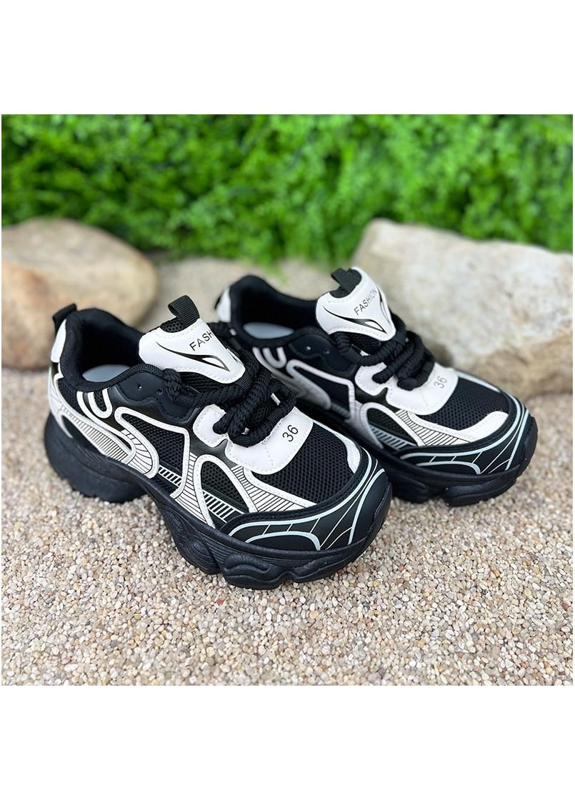 Жіночі кросівки на платформі Е-0020803-1 Чорно-білі No Brand (285815116)