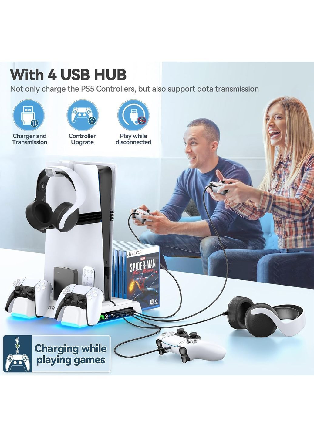 Охолоджуюча підставка для PS5 з зарядними портами 28х27х7 см білий OIVO (370188085)