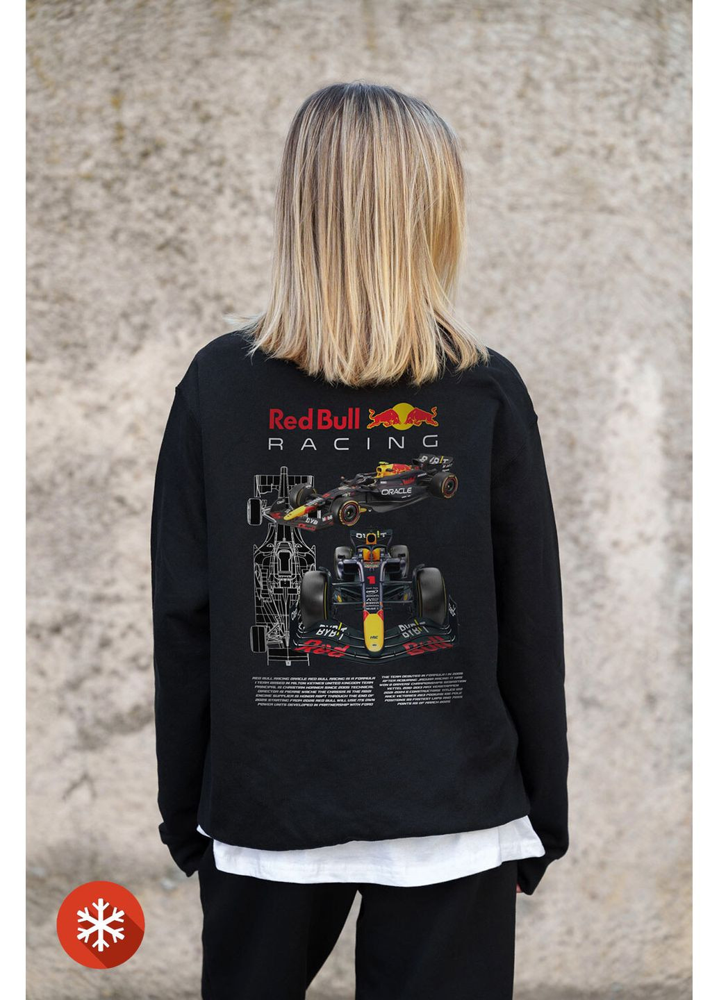 Черный женский утепленный оверсайз свитшот на флисе с принтом redbull black Without рисунок (372519980)