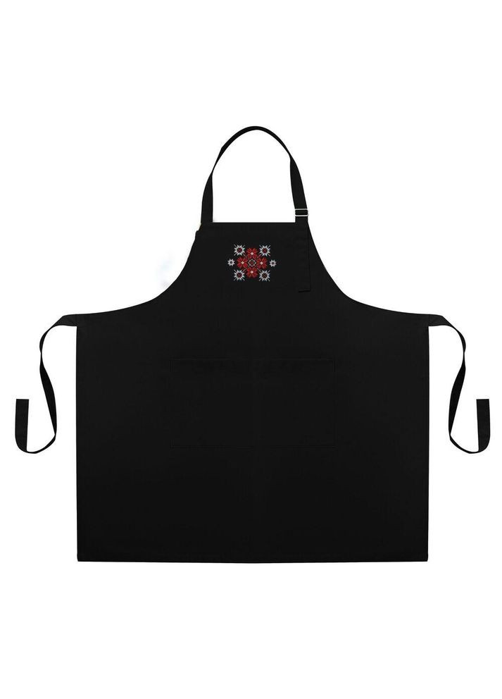 Фартук универсальный с этновышивкой и карманом, водоотталкивающий, хлопок, большой размер, для женщин. IDEIA черный