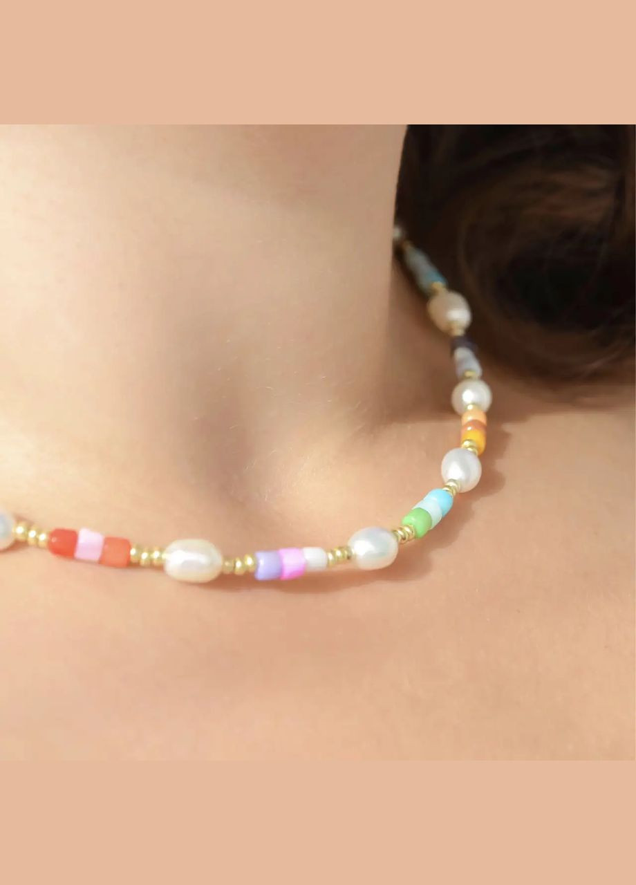 Чокер натуральный камень речной Жемчуг и Перламутр разноцветный фур-ра гип-н лимон золото d-4х8мм+- L-40-45см No Brand жемчуг (пресноводный), перламутр латунь золото (303140313)