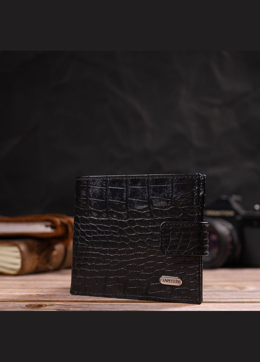 Гаманець чоловічий Шкіряний з тисненням під крокодила 21768 Чорний Canpellini (306881779)