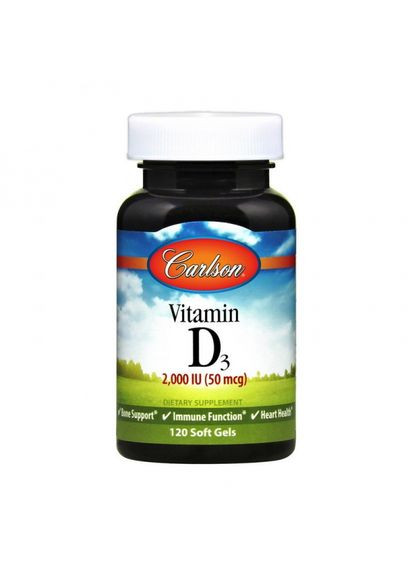 Витамин Д3, Vitamin D3,, 2000 МЕ (50 мкг), 120 гелевых капсул (CAR01461) Carlson Labs (266799365)