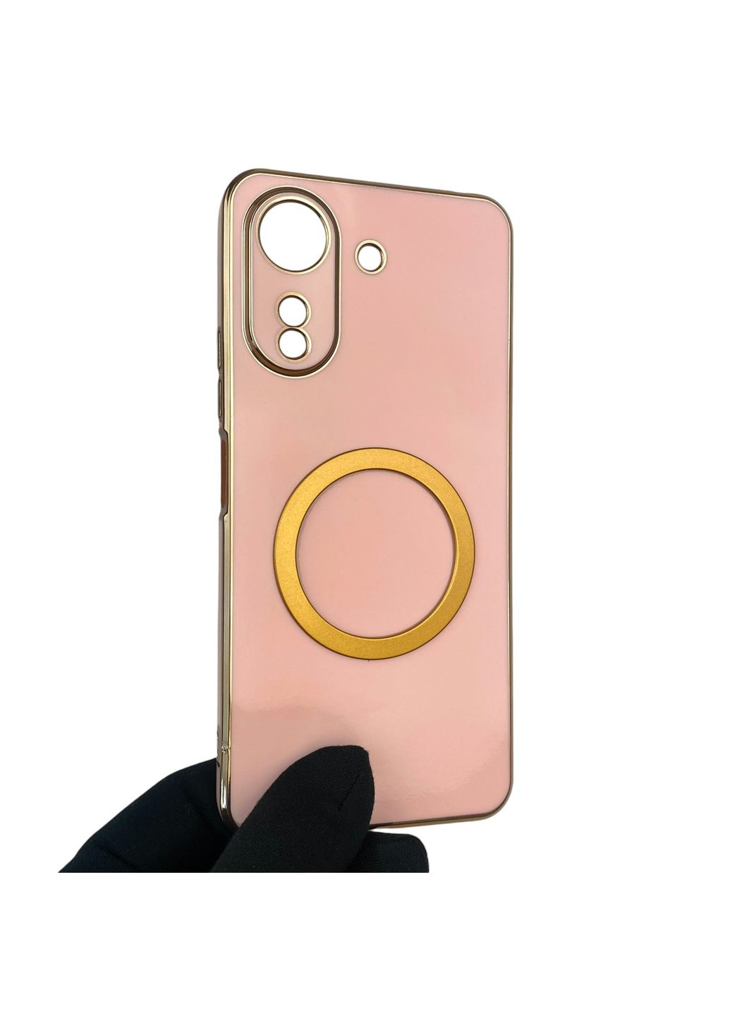 Чохол для Redmi 13C з кільцем MagSafe із золотою окантовкою на сяомі редмі 13с пудровий gs1 Xiaomi (366234301)