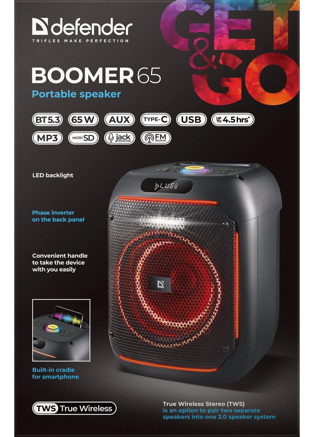 Портативная акустика DEFENDER (65265) Beatbox 65 65Вт, BT/FM/USB/TF/AUX/TWS, No Brand (392063765)