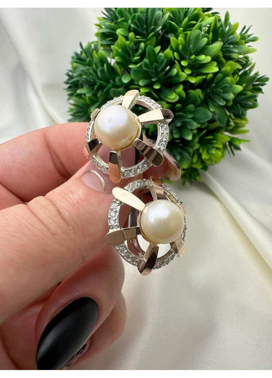 Серьги Пери серебро 925 с золотыми напайками 375 и жемчугом No Brand (386218227)