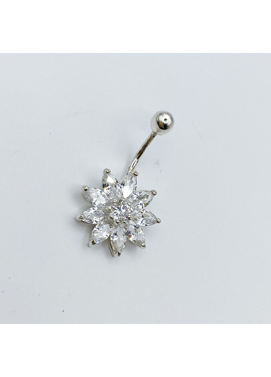 Пірсинг у пуп срібний з кубічним цирконієм "Гербера" 2,7 г No Brand (369736964)