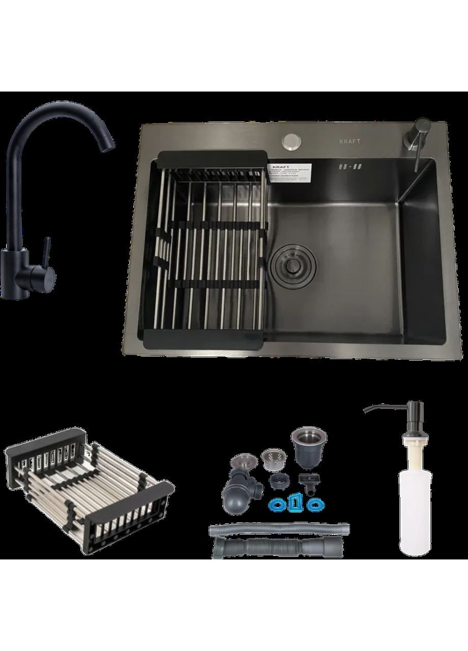Кухонна мийка 4-в-1 (комплект) Handmade PVD чорна HS54*48 (3.0/1.0 мм) Kraft (347324532)