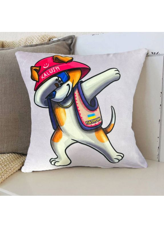 Подушка патриотическая 3D "Пес Патрон Kalush" 2723_E 12771 50х50 см лавандовая FlexDress (368783708)