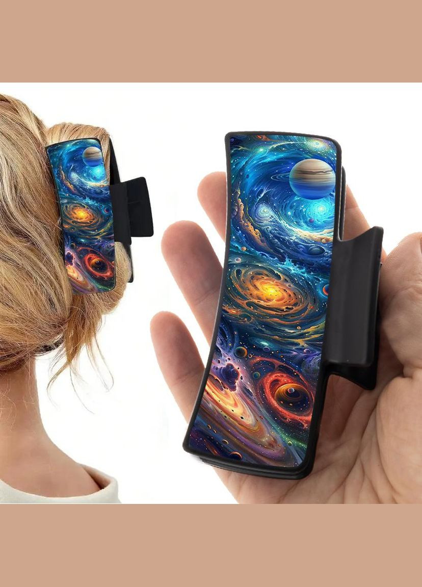 Заколка крабик для волосся жіноча затискач шпилька Космос #0014 чорна No Brand (315631182)