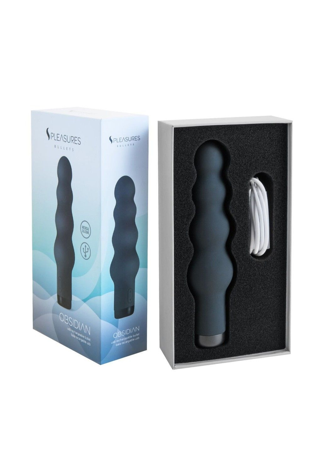 Вибратор Bullets Obsidian, черный, в виде ряда шариков, 10 режимов, диаметр 4,2 см S Pleasures (334000968)